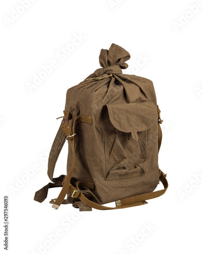 Military green rucksack isolated on white