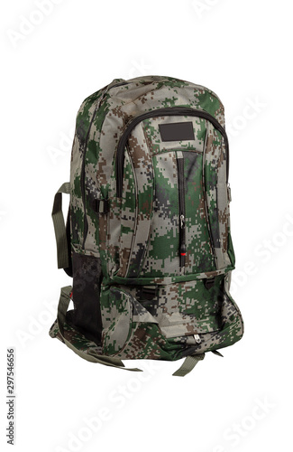 Canvastavla Green hiking backpack with straps on a white background