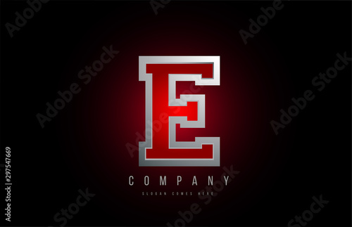 3d letter E logo grey metal metallic red alphabet for company icon design