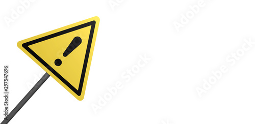 Attention yellov road sign triangle form on white background 3D rendering