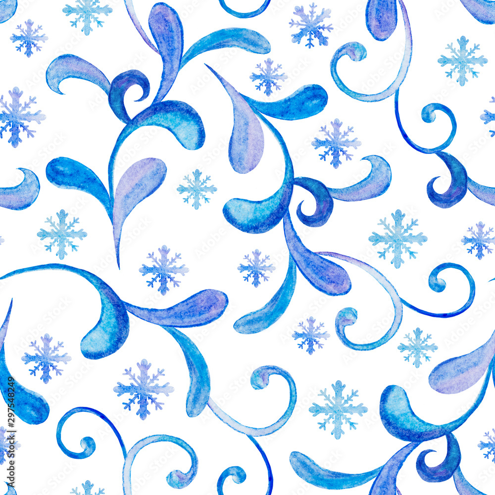 Naklejka premium blue, decorative, winter seamless watercolor patterns