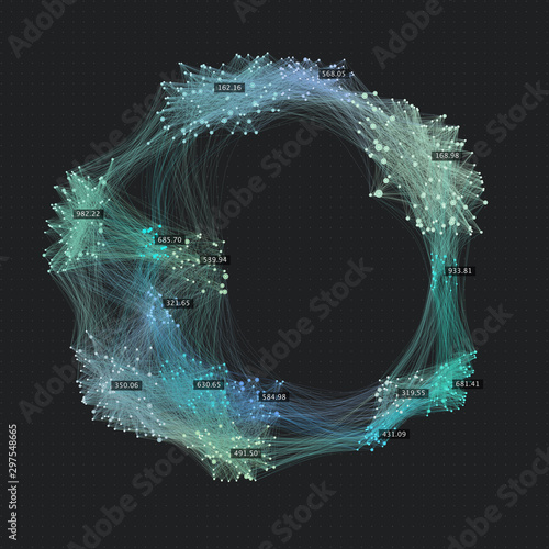 Sphere cluster of communication links. Social media graph background. Connected network of users. Creative data visualization background.