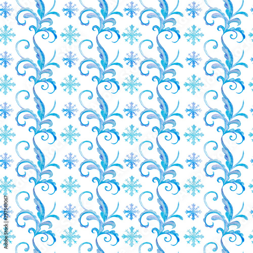 blue, decorative, winter seamless watercolor patterns