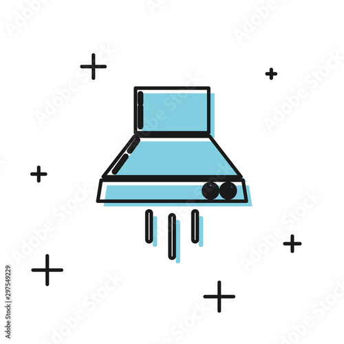 Black Kitchen extractor fan icon isolated on white background. Cooker hood. Kitchen exhaust. Household appliance. Vector Illustration