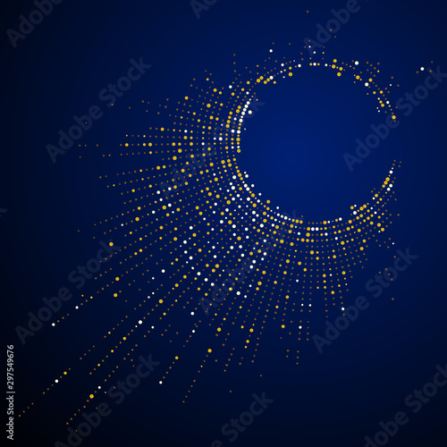 Radial lattice graphic design, golden dots,abstract background.