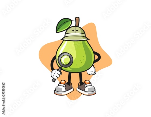 Pear archaeologist cartoon. Mascot Character vector.
