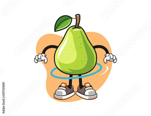 Pear spinning a hula hoop cartoon. Mascot Character vector.