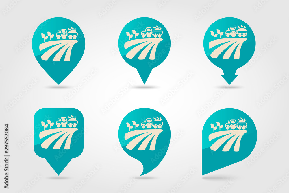 Tractor on field harvest seedling pin map icon Tractor on field harvest seedling pin map icon