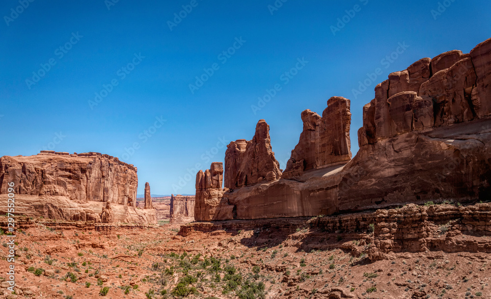 Hot stone desert of Utah, USA. Valley in Arches National Park