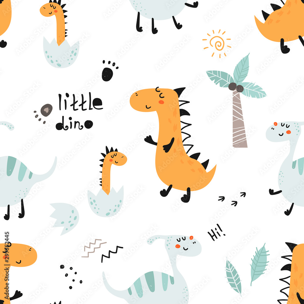 Plakat Wzór z cute dinozaurów.