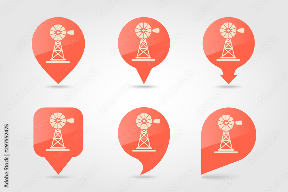 Wind pump flat vector pin map icon Wind pump flat vector pin map icon