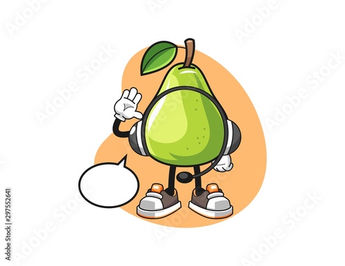 Pear costumer cervices cartoon. Mascot Character vector.