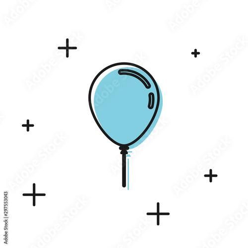 Black Balloon with ribbon icon isolated on white background. Vector Illustration
