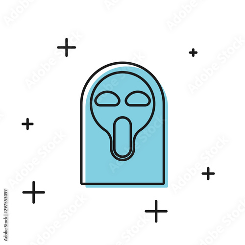 Black Funny and scary ghost mask for Halloween icon isolated on white background. Happy Halloween party. Vector Illustration