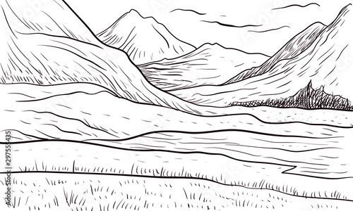 abstract monochrome vector sketch of landscape