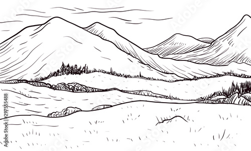 abstract monochrome vector sketch of landscape