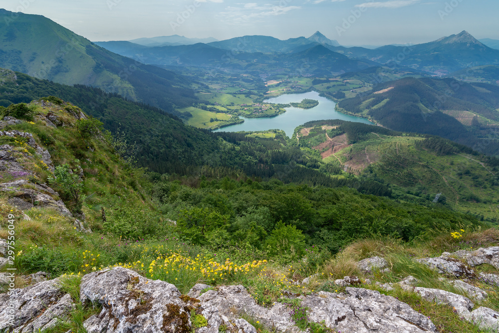 Fototapeta premium Urkulu reservoir from Orkatzategi mountain, Guipuzcoa, Spain
