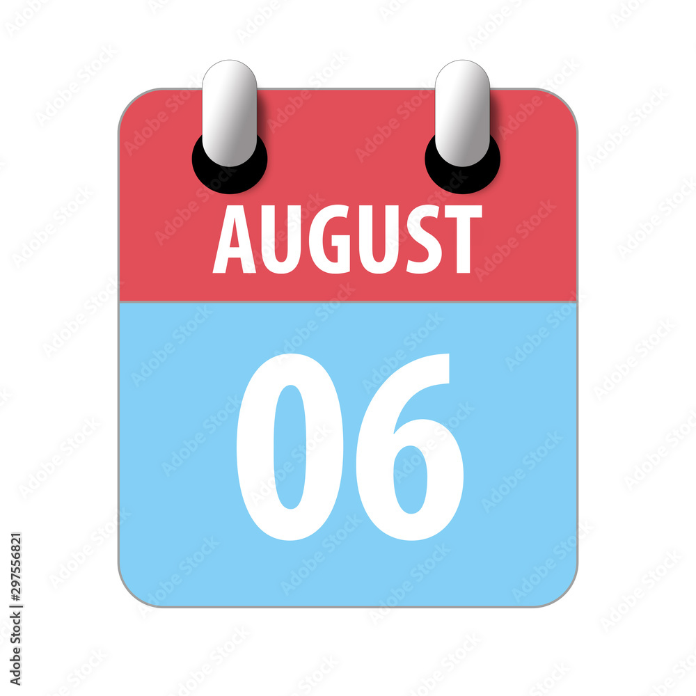 august 6th. Day 6 of month,Simple calendar icon on white background. Planning. Time management. Set of calendar icons for web design. summer month, day of the year concept august 6th. Day 6 of month,Simple calendar icon on white background. Planning. Time management. Set of calendar icons for web design. summer month, day of the year concept