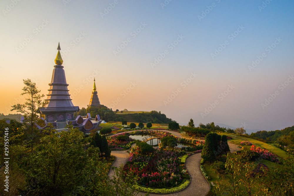 Landmark landscape pagoda in doi Inthanon national park at chiang mai Thailand