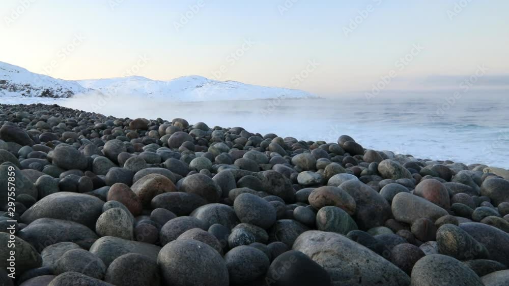 Misty stormy sea in a severe frost. The Barents Sea Misty stormy sea in a severe frost. The Barents Sea