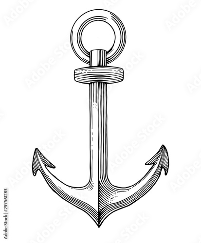 Billede på lærred vintage hand drawn line art sea anchor engraved