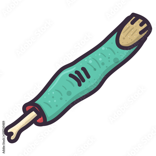 Illustration with creepy zombie finger on white background. Halloween horror party art design. Vector cartoon art.