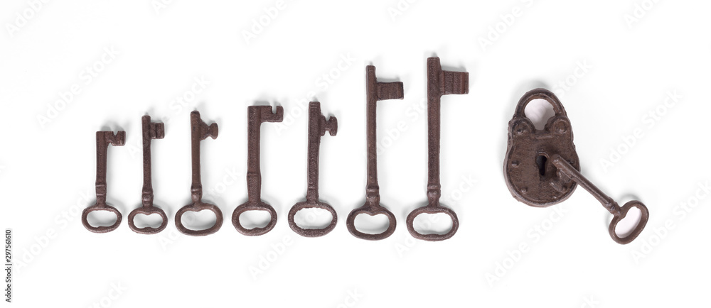 Rusty old lock isolated on white