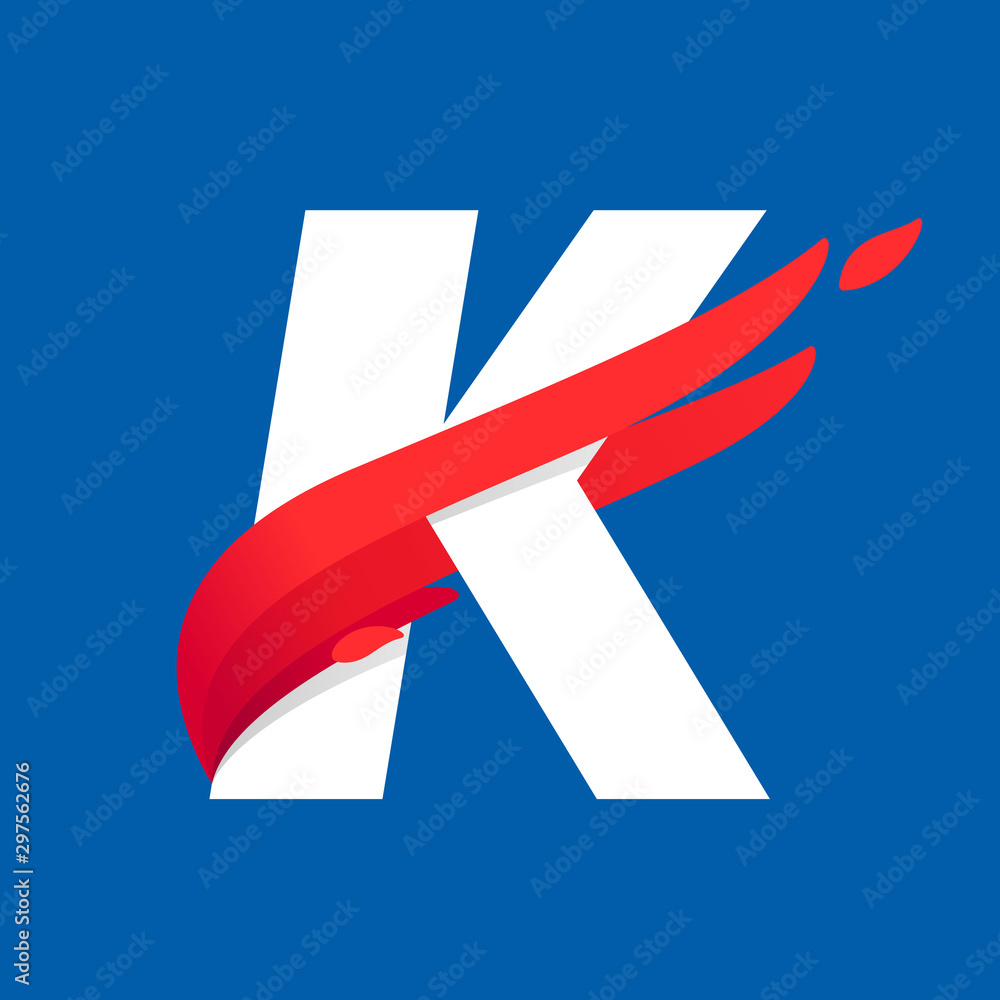 K letter logo with fast speed red bird wing. K letter logo with fast speed red bird wing.