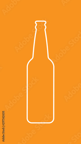 Mock up contour of a beer glass bottle. Menu design. Orange vertical background for gadget screens.