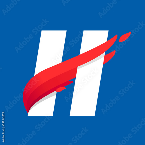 H letter logo with fast speed red bird wing.