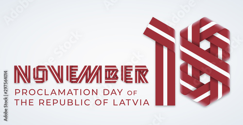 November 18, Latvia Independence Day congratulatory design with Latvian flag colors. Vector illustration.