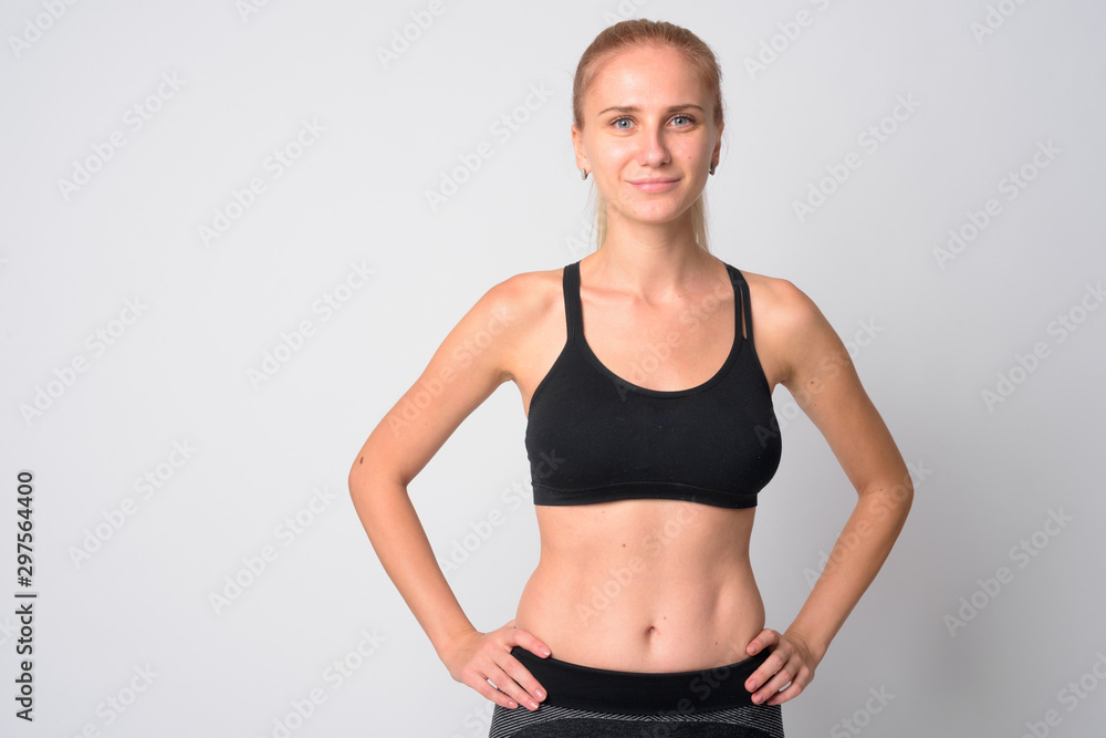 Portrait of young blonde woman ready for gym Portrait of young blonde woman ready for gym
