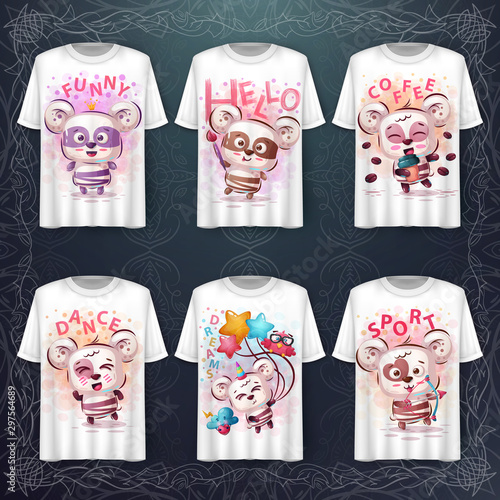 Set cute bear, panda - mockup for your idea