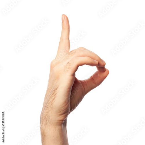 Finger spelling letter D in American Sign Language on white background. ASL concept © Random435
