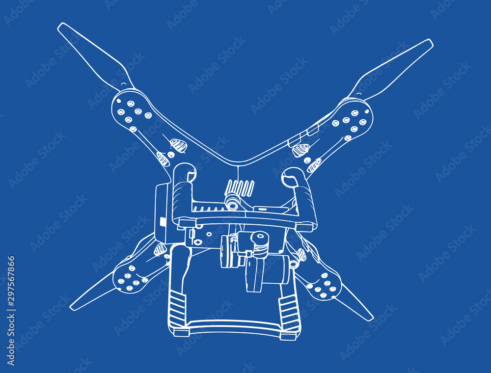 quadcopter drawing on a blue background vector