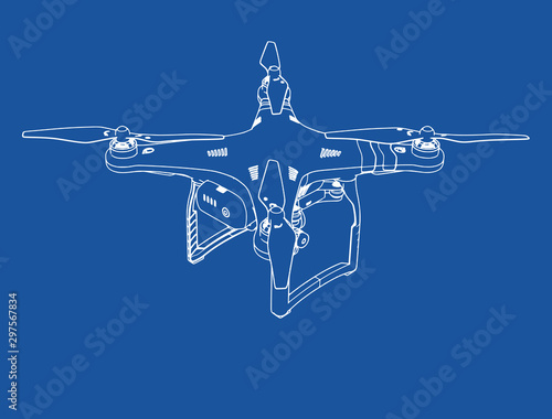 quadcopter drawing on a blue background vector