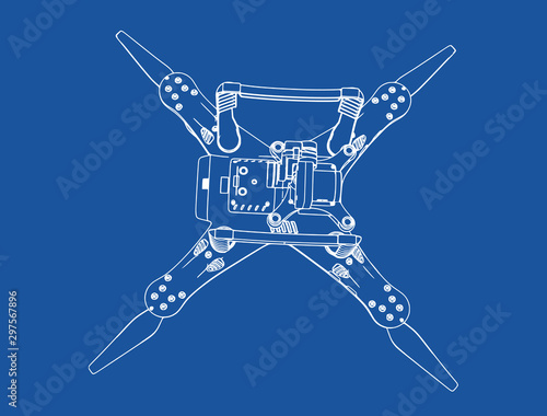 quadcopter drawing on a blue background vector