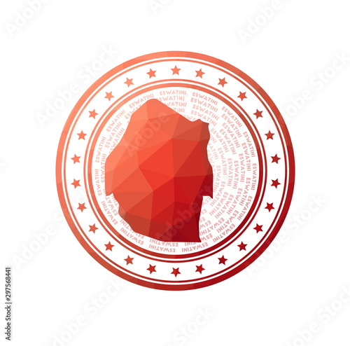 Flat low poly stamp of Eswatini. Polygonal Eswatini badge. Trendy vector logo of the country.