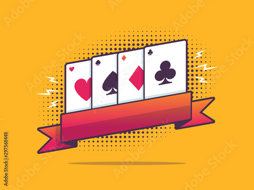 Vintage pop art banner with poker cards vector illustration