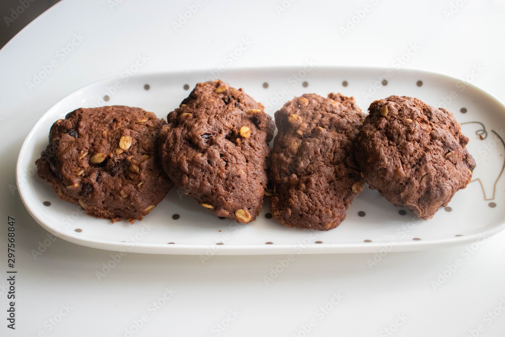 Oat Cookies on white plate. Oat Cookies on white plate.