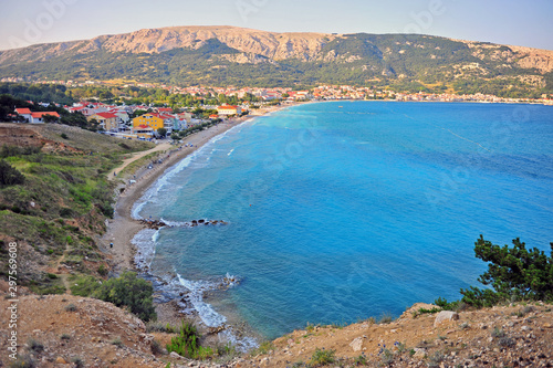 Scenic view of Baska resort and bay on Krk island