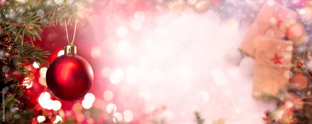 Christmas background. Benner space for Christmas decorations and pine branches. - obrazy, fototapety, plakaty 