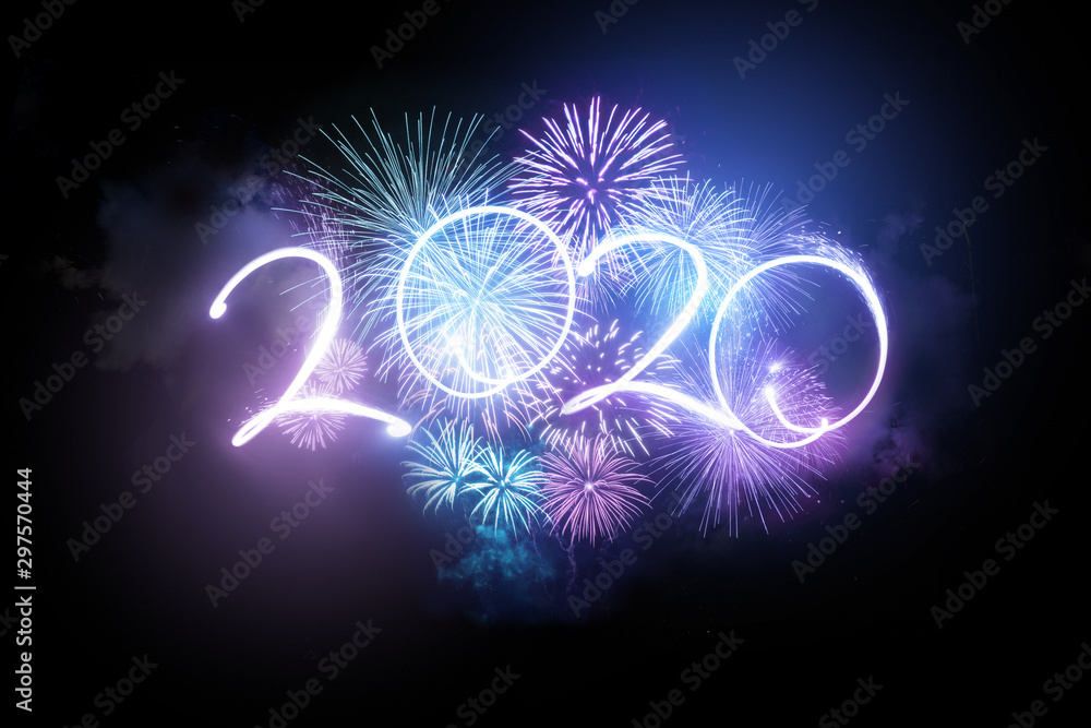 2020 happy new year fireworks display background.