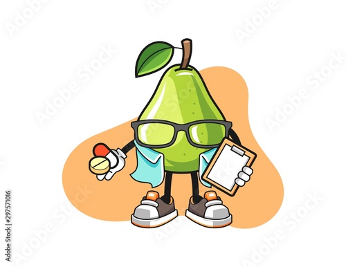 Pear pharmacist cartoon. Mascot Character vector.