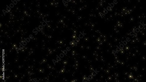 Yellow particles glowing. Abstract 3d animation.