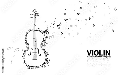Vector music melody note dancing flow shape violin icon . Concept background for song and concert theme.
