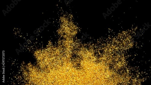 Abstract Golden glitter explosion in slow motion Bokeh background with shining defocus blurred sparkles dust macro close up with alpha channel