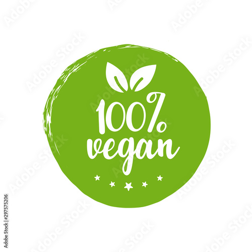 Vegan or Vegetarian healthy Food 100 percent green rubber stamp rubber stamp icon isolated on white background. Vector illustration