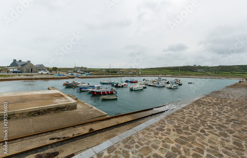 small harbor and port village of Goury on the wild Normandy coast in France