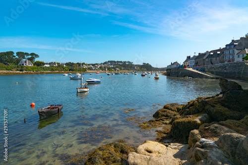 the old harbor and port of La Conquet on the Brittany coast in France